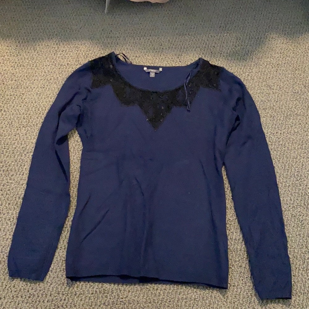Guess navy light weight sweater w/ black lace